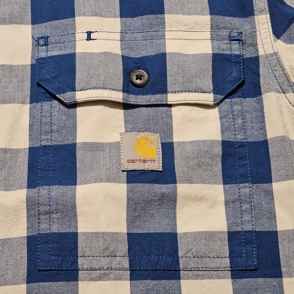 Carhartt Blue Plaid Button Down Short Sleeve Shirt Men’s Size Medium Loose Fit - Picture 4 of 8
